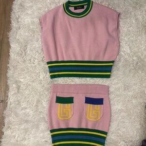 Akira Pink Sleeveless Top and Skirt Set with Green and Blue Accents